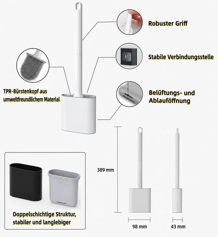 JASLIFE WC-Garnitur Silikon Schwarz Wandmontage ohne Bohren