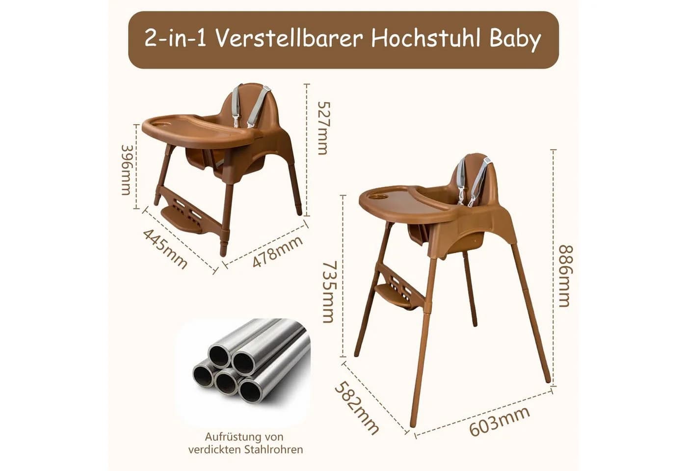 Yalion Kinderstuhl mit Tablett Höhenverstellbarer Baby Chair 6-36M