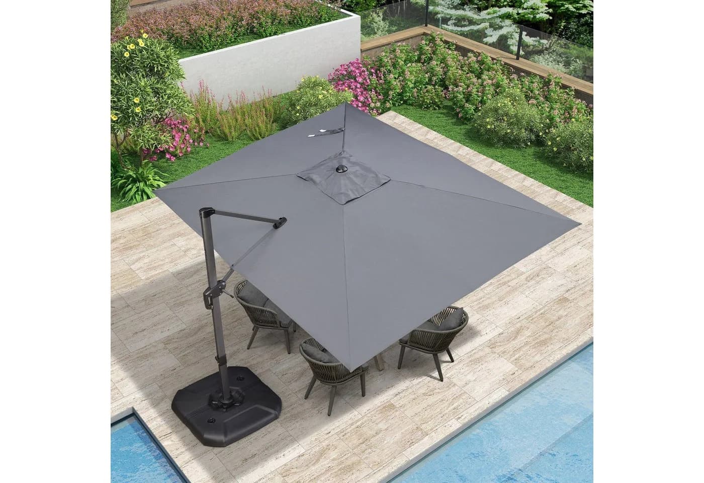 PURPLE LEAF Sonnenschirm Rechteck Alu Grau 360° Rotation UV50+