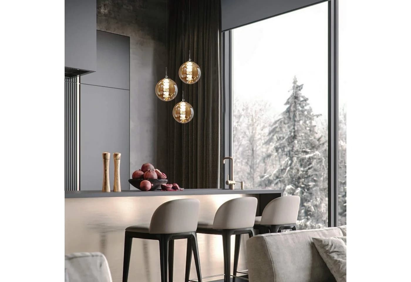 ZMH Pendelleuchte 3-flammig Bernstein 150 cm