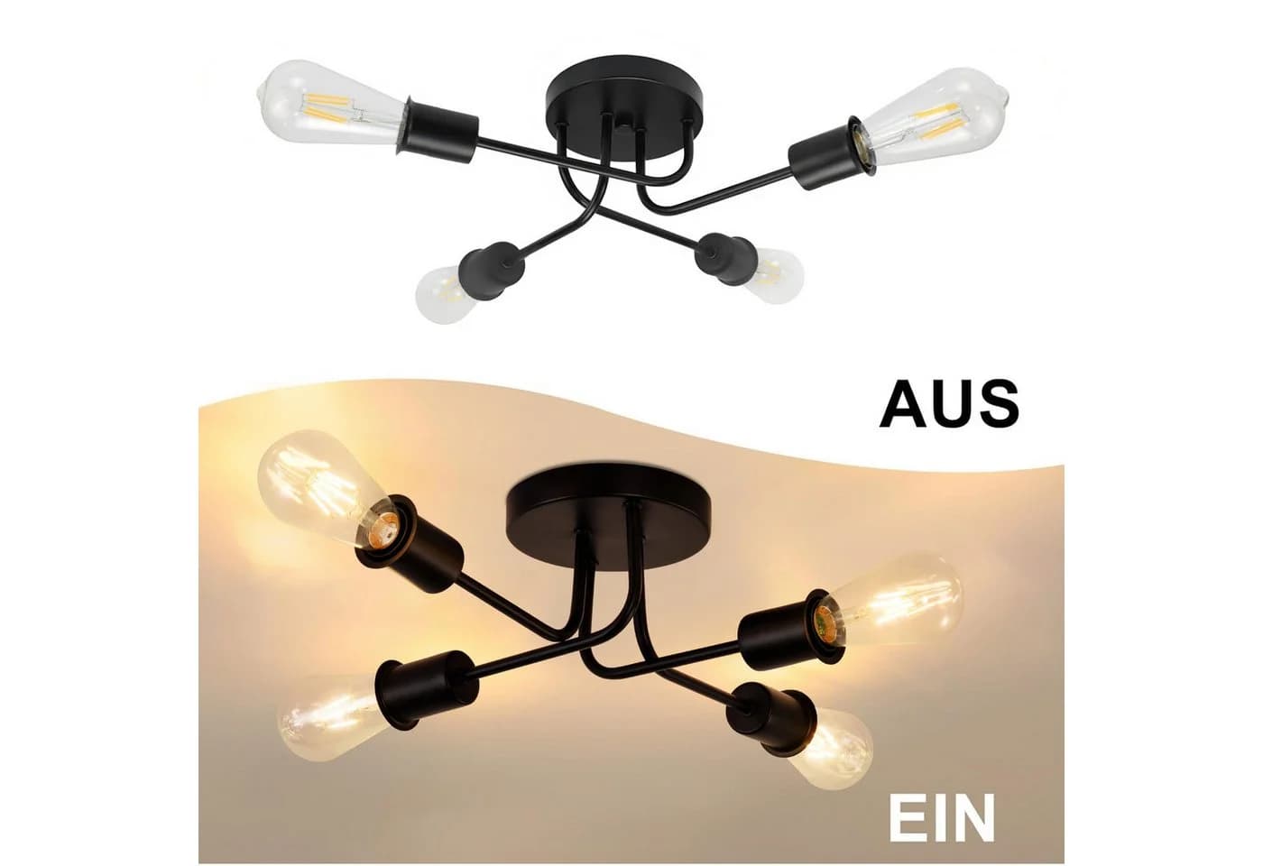 ZMH Deckenleuchte Vintage Wohnzimmer E27 LED Wechselbar Warmweiß