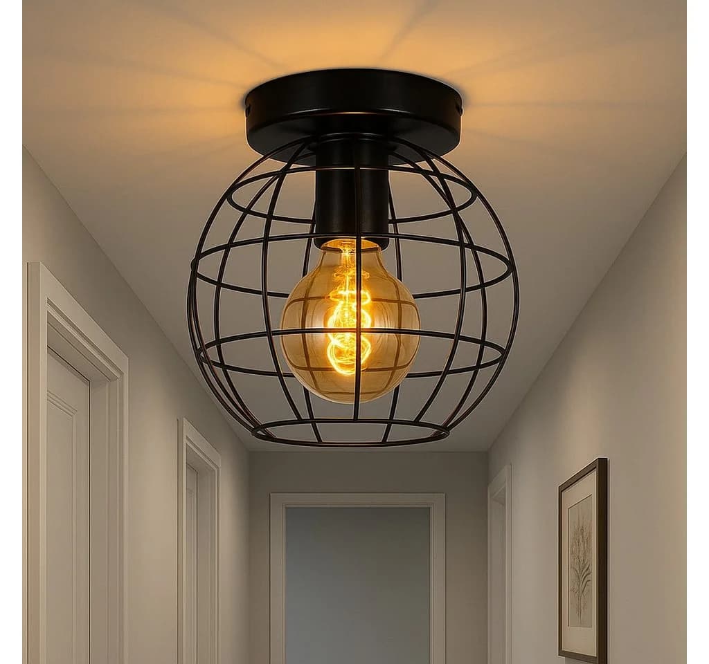 ZMH Deckenleuchte Retro Schwarz E27 Fassung 1-flammig LED wechselbar