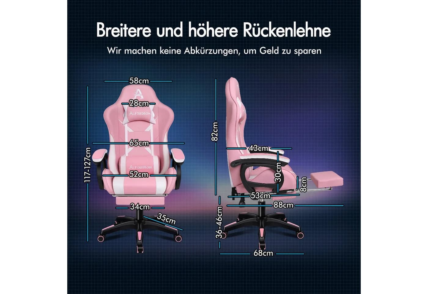 ALFORDSON Gaming-Stuhl mit Massage-Lendenkissen, X-Large, Rosa
