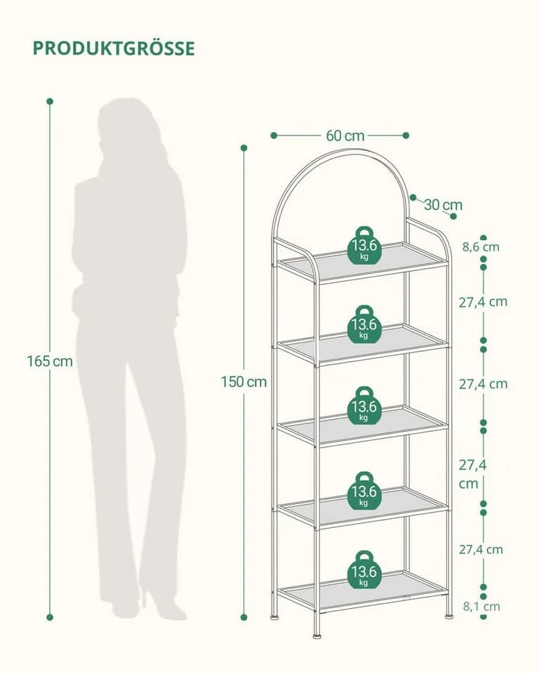 HZUANERI Regal Bücherregal Gold Gehärtetes Glas 5 Ablagen