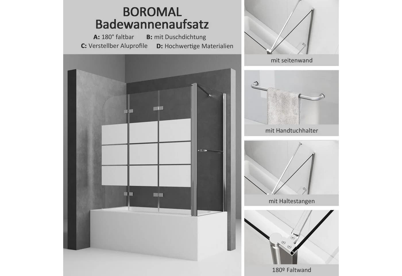Boromal Badewannenaufsatz 3-teilig mit Seitenwand