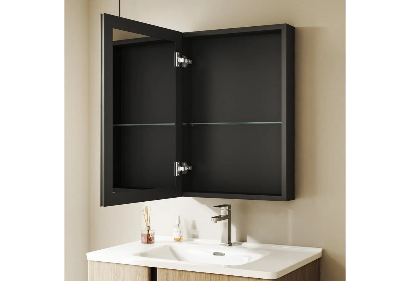 HOPIBATH Badezimmerspiegelschrank Aluminium Schwarz Matt