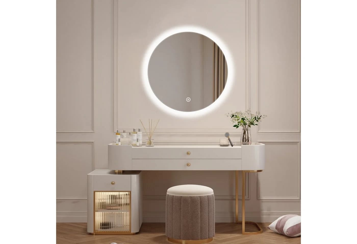 WDWRITTI LED Schminkspiegel Rund 60cm Wandmontage 3000/4000/6500K