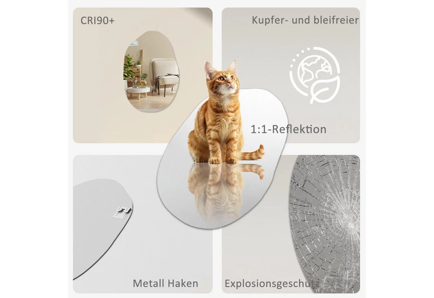 Hopibath Asymmetrischer Spiegel Kieselstein 55x80cm Silber