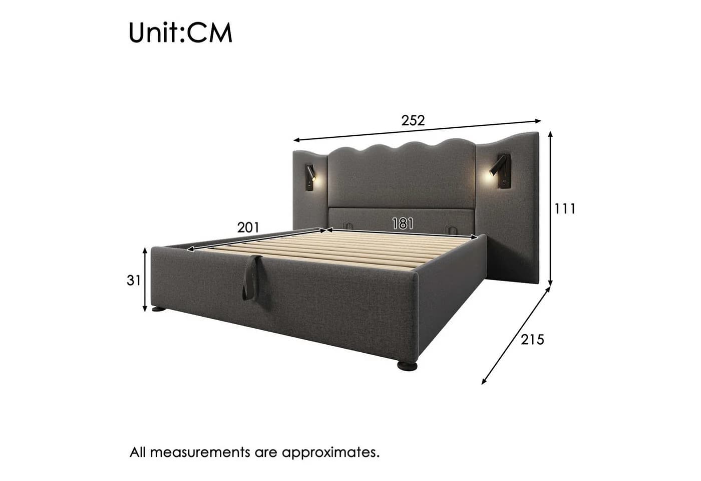 TavilaEcon Boxspringbett Grau Cordmaterial Wellenförmiges Design