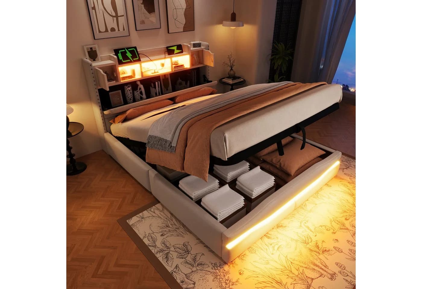 TavilaEcon Boxspringbett Polsterbett Beige/Grau