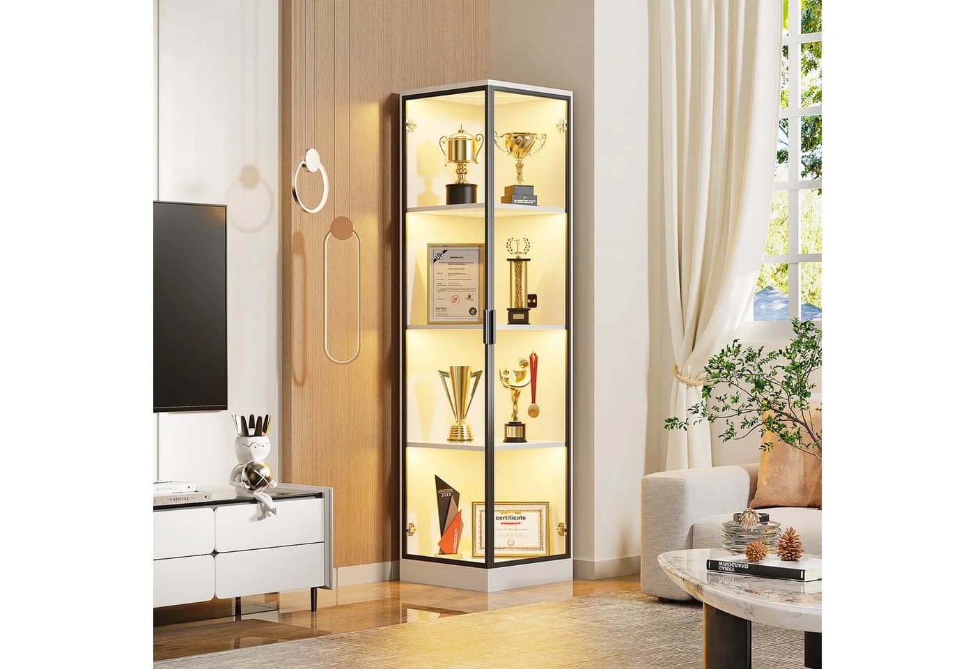 BROTTAR Eckvitrine Glasvitrine LED Beleuchtung weiß