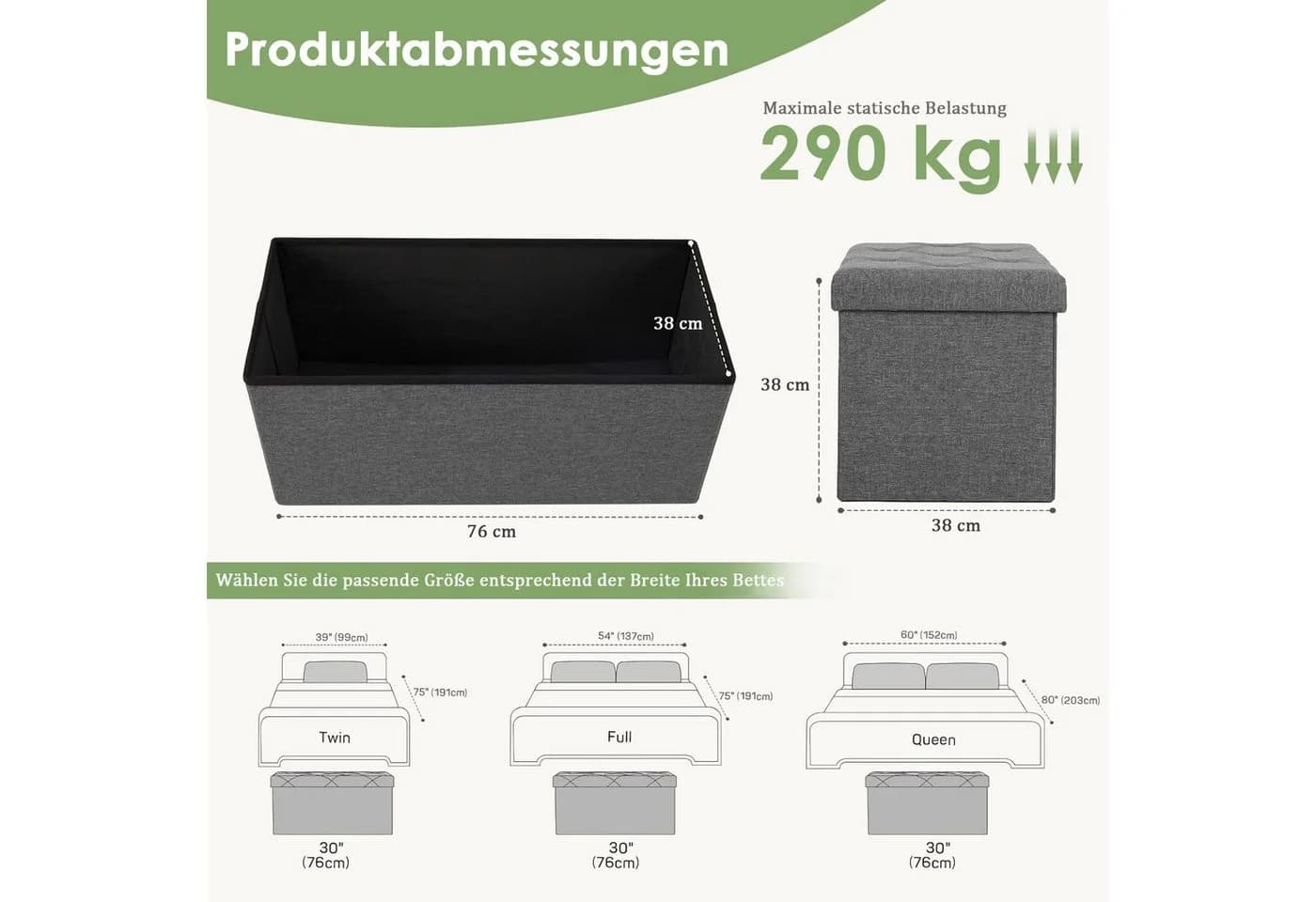 Refined Living Sitzbank Sitzhocker mit Stauraum 76 x 38 x 38 cm