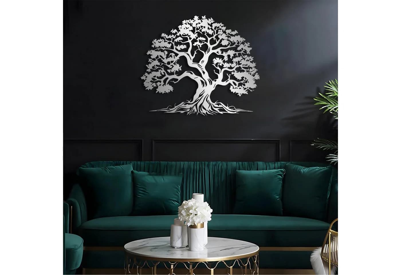 Jumpeak Baum des Lebens Wanddekoration Metall Silber