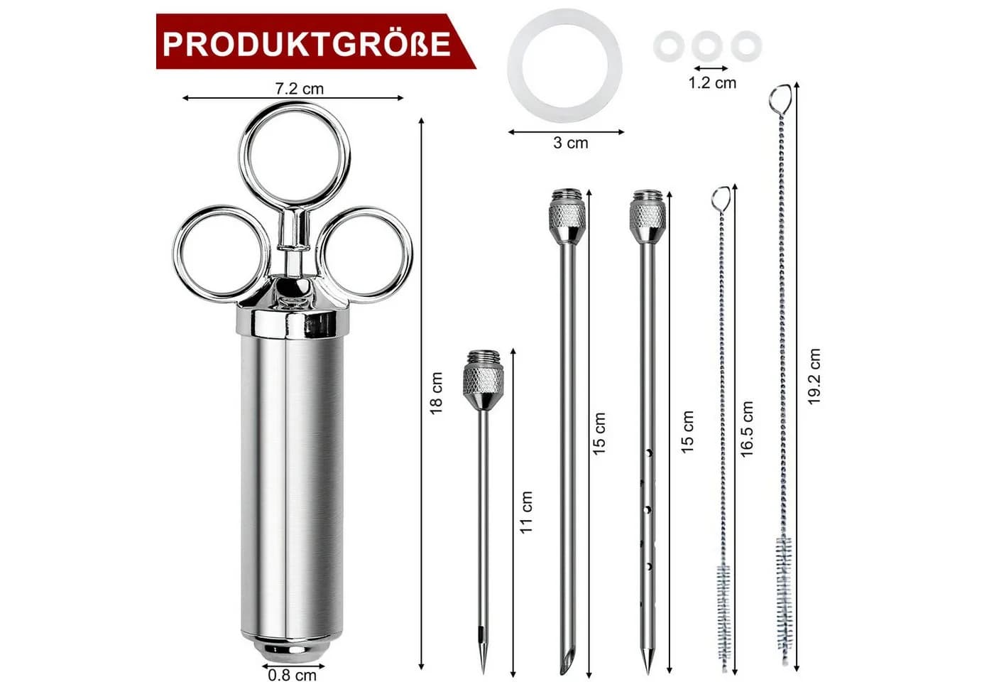 HEYHIPPO Grillwerkzeug-Set mit Fleischmarinaden-Injektor und 3 Edelstahl-Nadeln