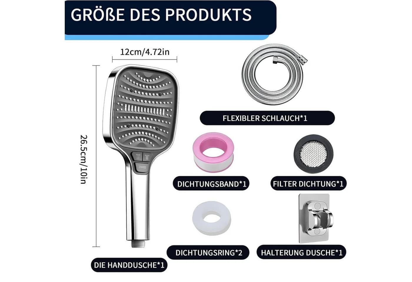 Modernes Duschkopf Set in Silber Chrom