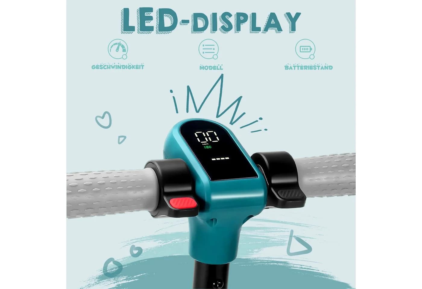 Vankel Elektro-Kinderroller 14 km/h Grün LED-Lichter Bluetooth