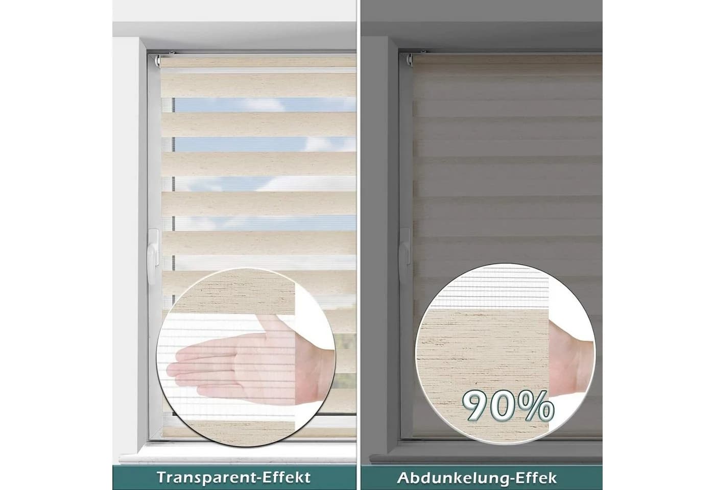 Doppelrollo Klemmfix ohne Bohren, Vkele, 230cm, Blickdicht Beige