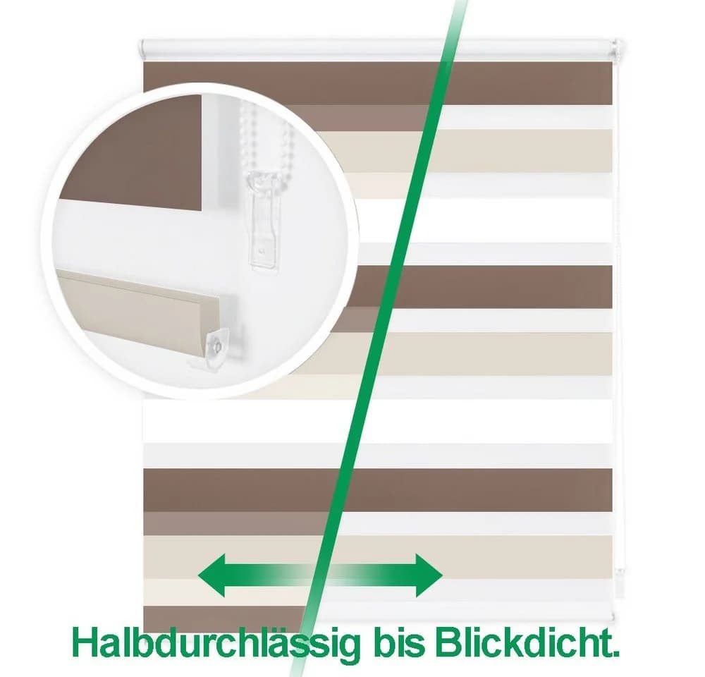 Doppelrollo Fensterrollos Ohne Bohren, Vkele, 130cm/160cm, Klemmfix, Klemmträger, Sonnenschutz, Lichtdurchlässig und Verdunkelnd