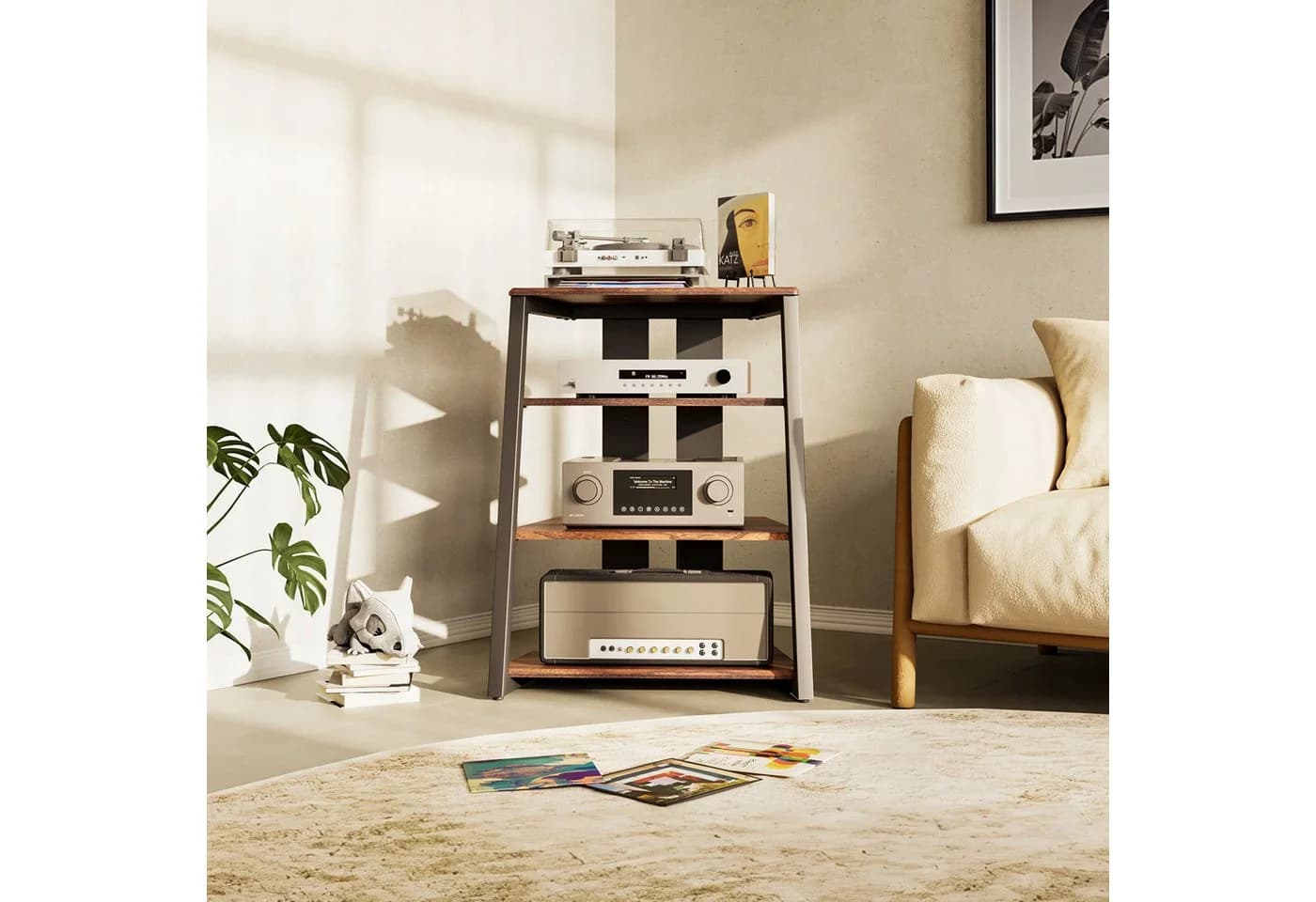 FITUEYES TV-Regal HiFi Rack aus Holz und Metall 610x518x780mm