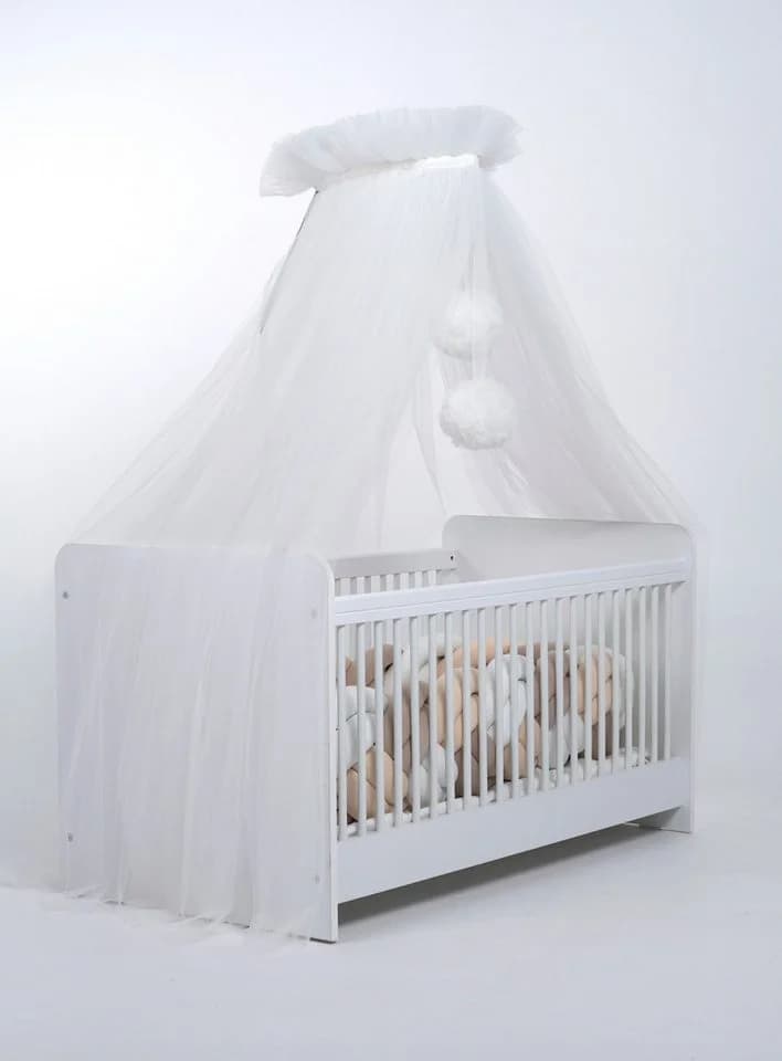Baby Fancyroom Betthimmel Tüll 165cm mit 2 Bommeln