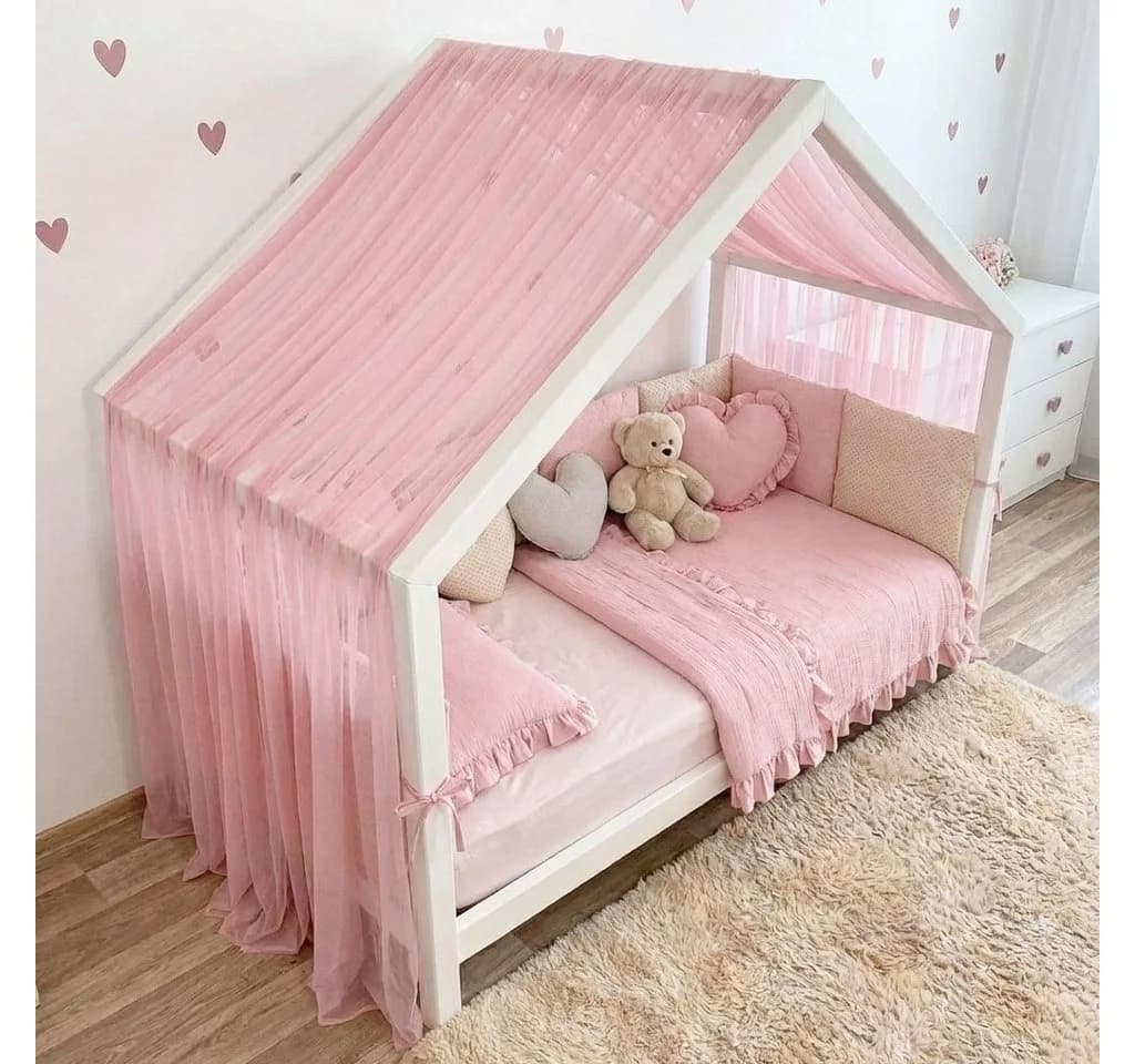 Baby Fancyroom Betthimmel Premium Hausbett Rosa Tüll