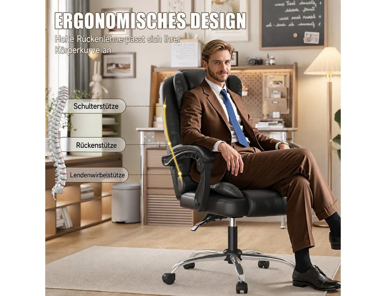 ZAISZE Chefsessel Bürostuhl Schwarz Ergonomisch mit Neigefunktion
