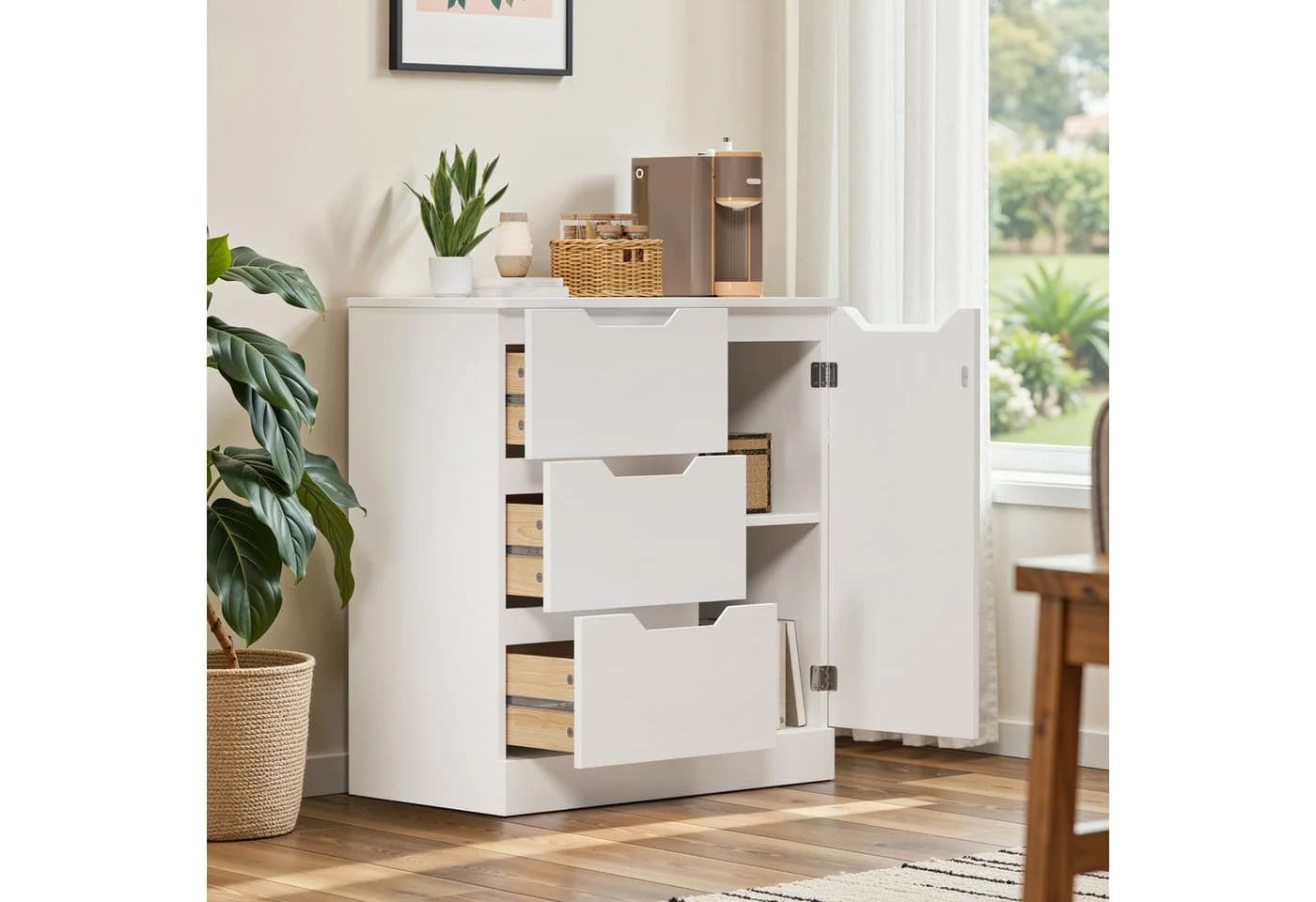 Bealife Kommode Weiß mit 3 Schubladen und Schrank