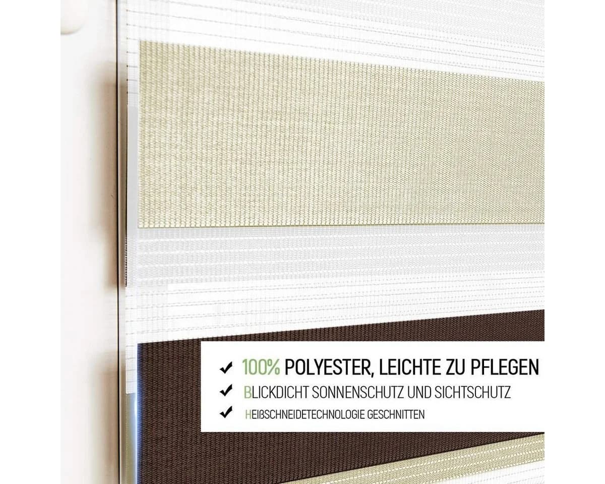 OUBO Doppelrollo Klemmfix Weiß-Beige-Braun Verdunkelnd