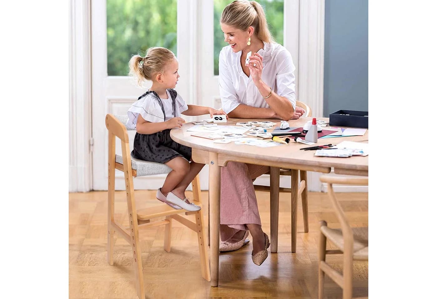 OUNUO Kinderstuhl Baby Holz Stuhl Mitwachsender Kinderstuhl Lernstuhl Kinder 2-12 Jahren