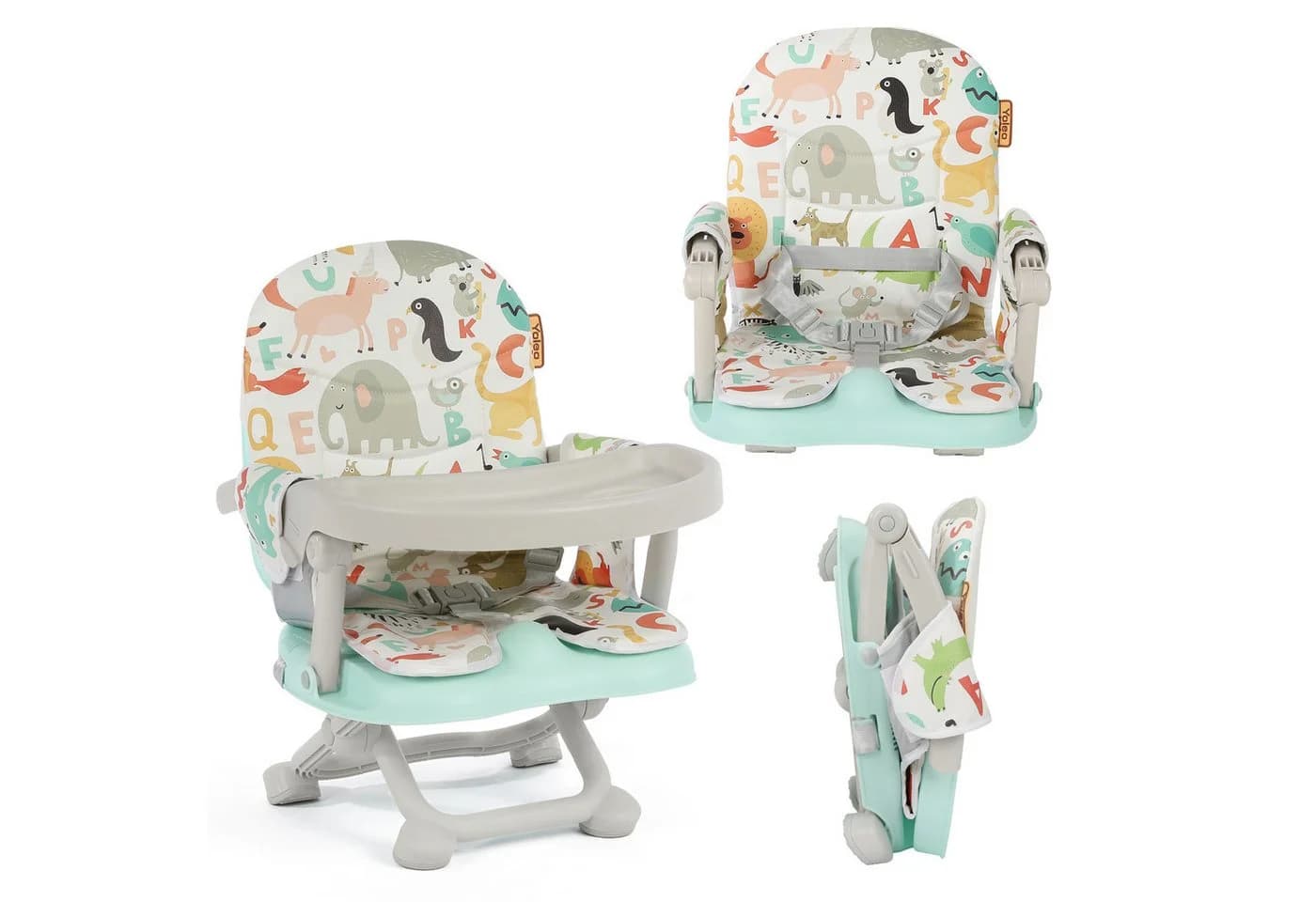 OUNUO Kinderstuhl Sitzerhöhung Baby Tragbar Stuhl Booster Sitz mit Tablett Klappbar Grün