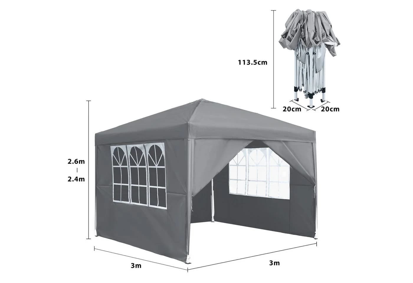 FIVMEN Partyzelt 3x3m Faltpavillon mit 4 Seitenteilen