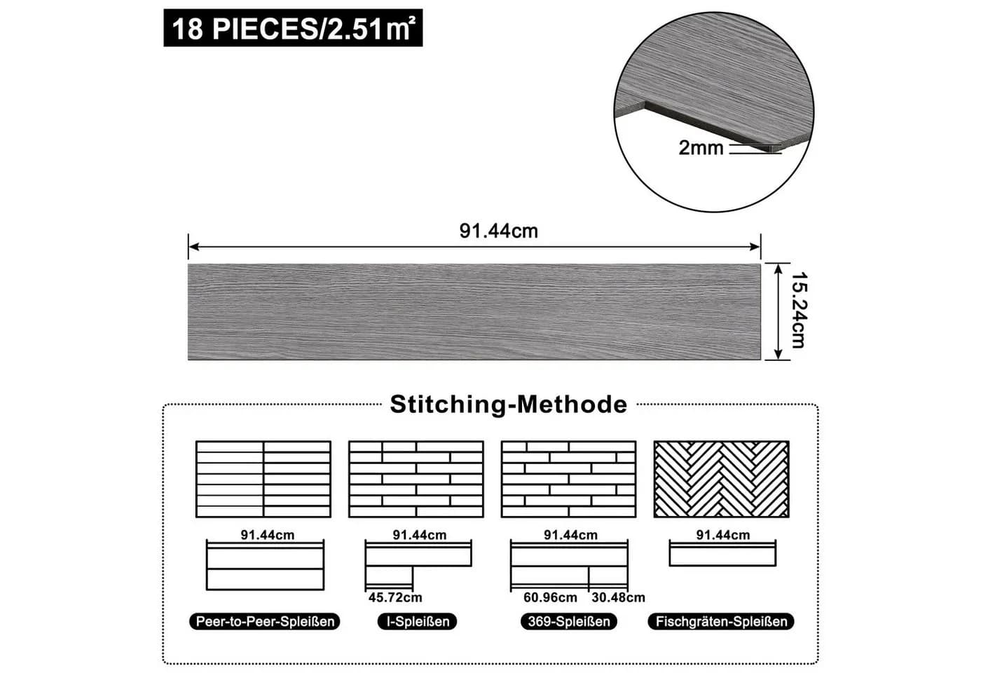 FIVMEN Vinylboden PVC Bodenbelag Selbstklebend Holzmaserung