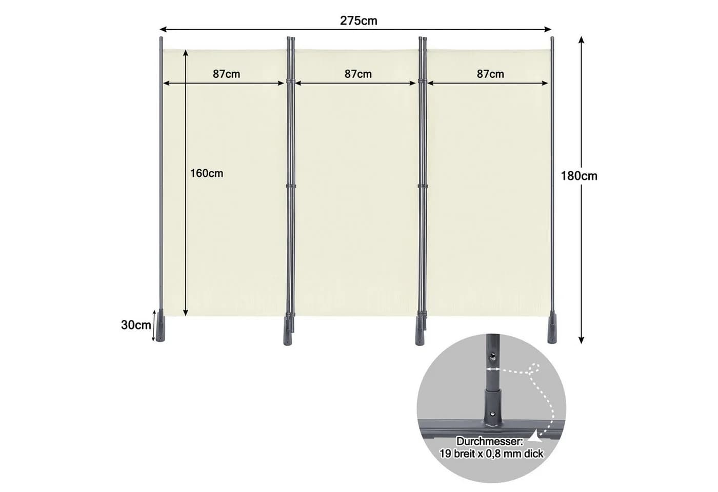FIVMEN Paravent Raumteiler Klappbar Beige/Grau Metall