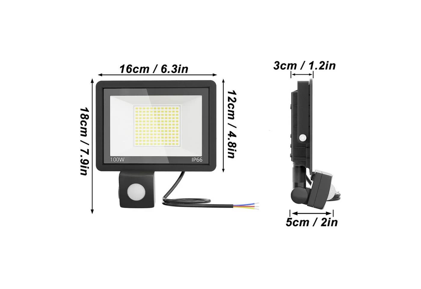 FIVMEN LED Flutlichtstrahler 100W Bewegungsmelder Schwarz