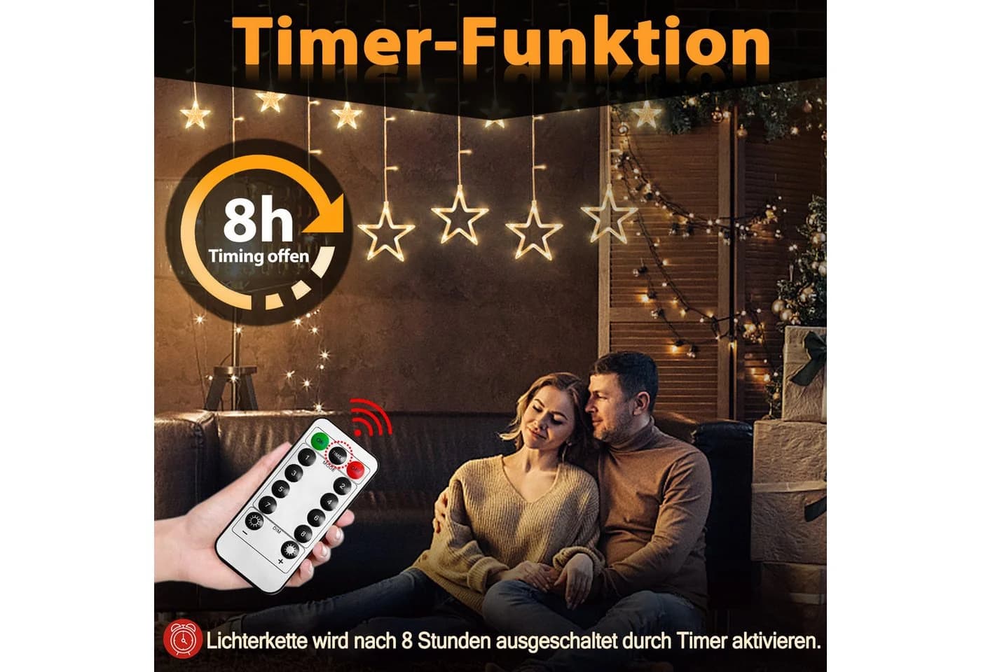 FIVMEN LED-Lichterkette 138 LEDs 3m Stern Form IP44