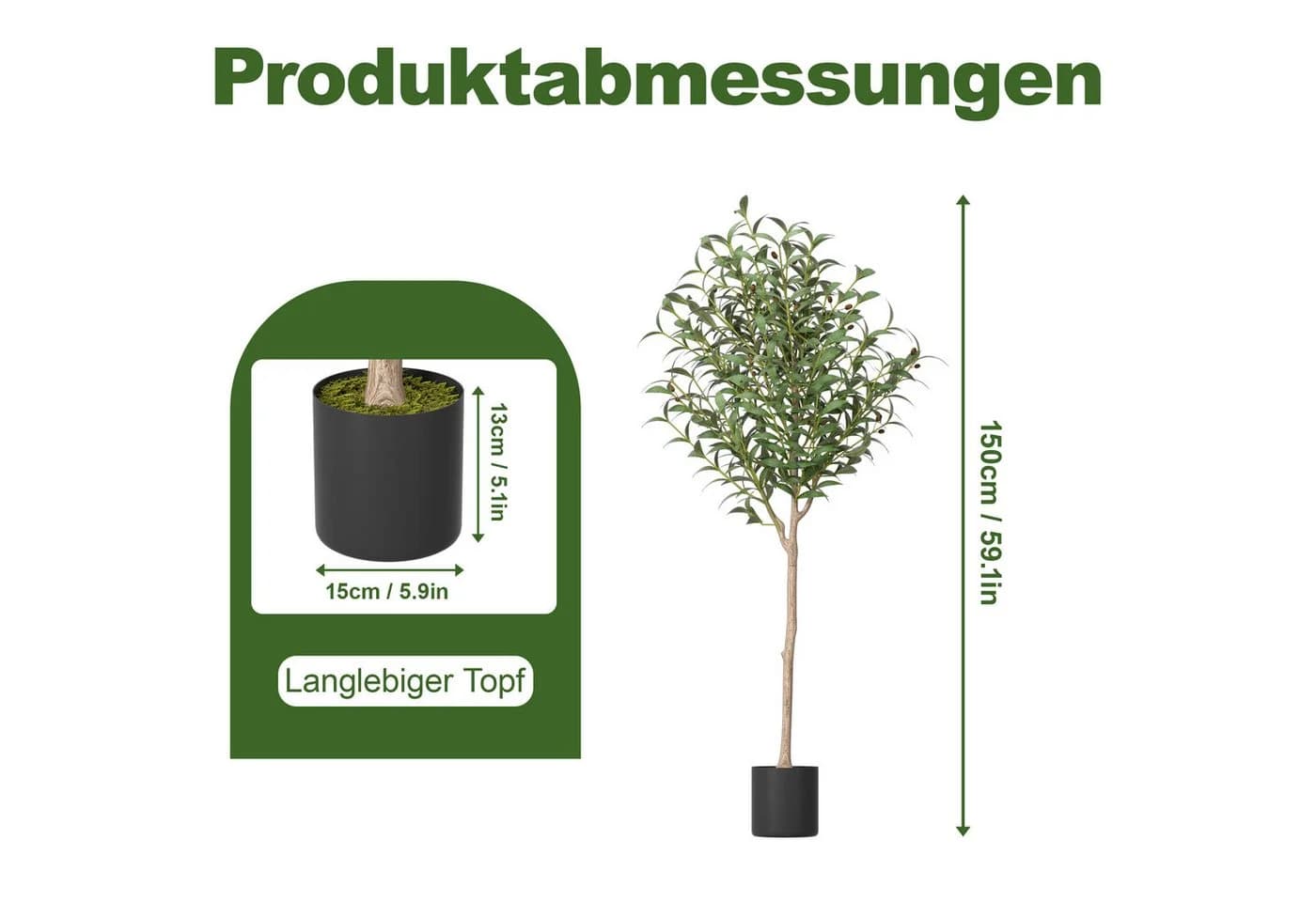 FIVMEN Kunstbaum Ficus Olive Grün 150 cm