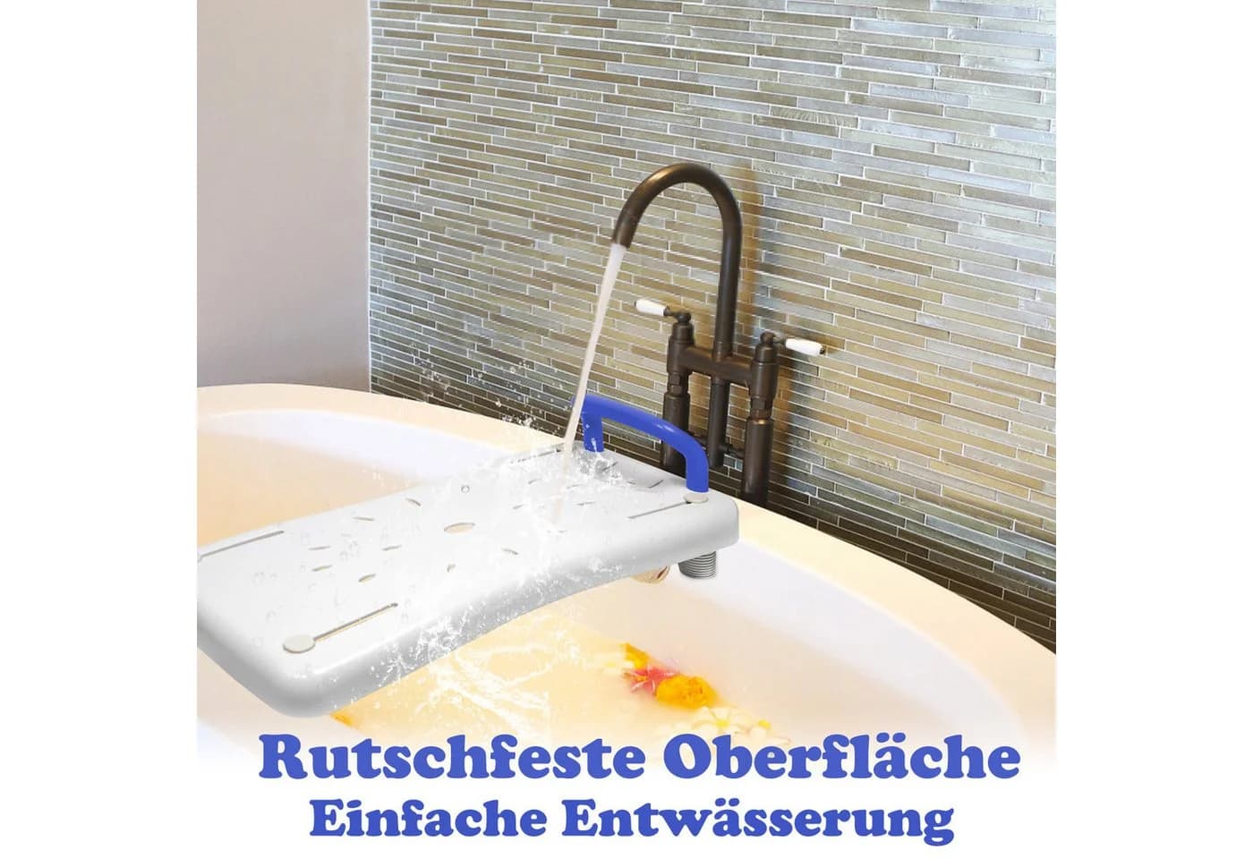 FIVMEN Badewannenbrett 70cm mit Griff und Seifenablage Blau