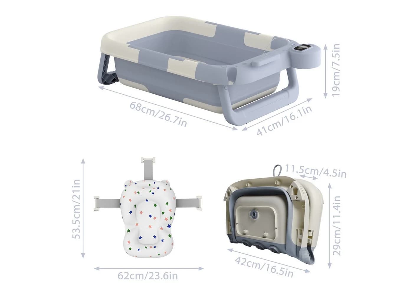 FIVMEN Babybadewanne Faltbare Mit Badekissen Und Thermometer