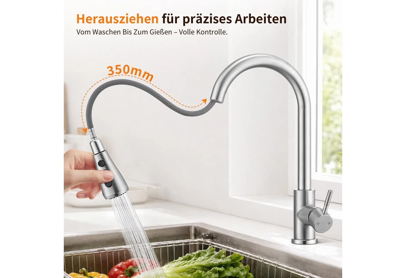 HOMELIVE Küchenarmatur Ausziehbar Edelstahl Gebürstet 2 Strahlarten