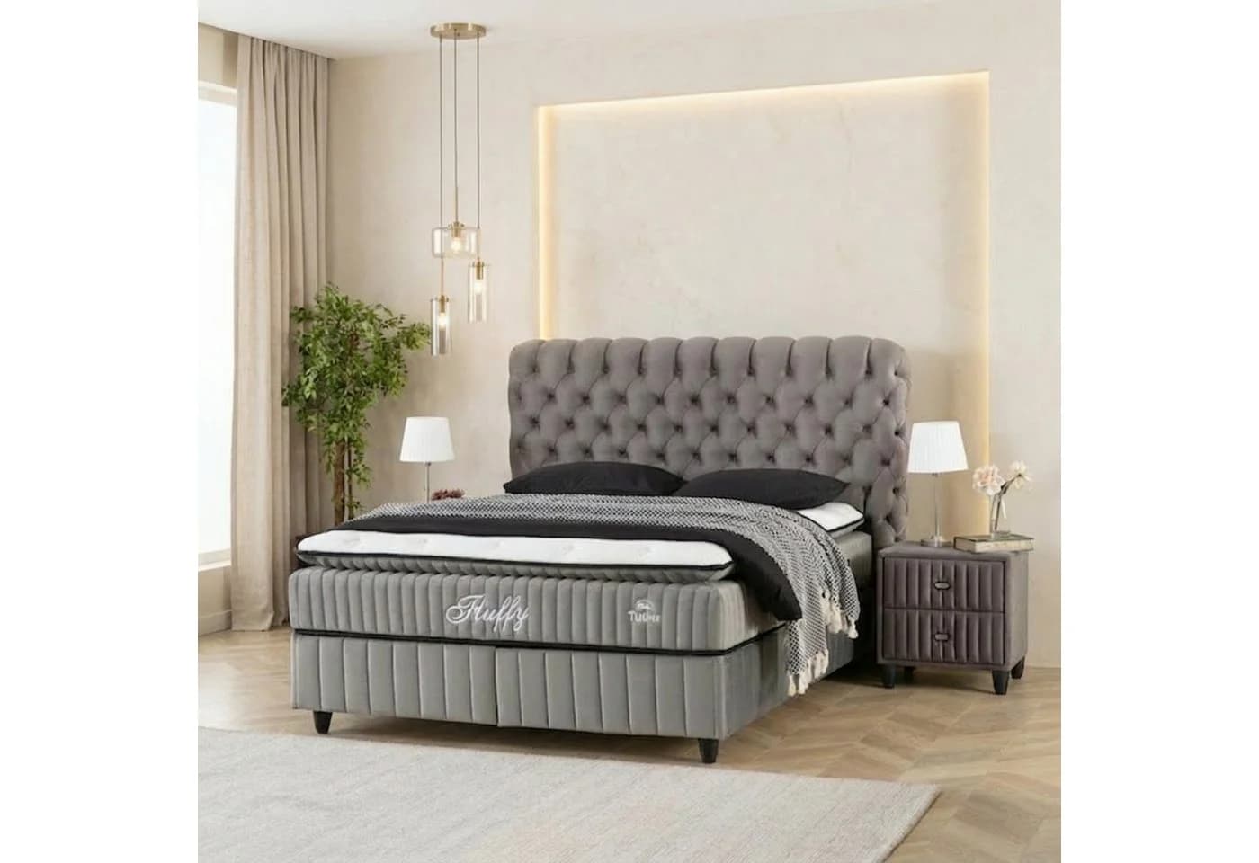 gowoll Boxspringbett Comfort Duo Grau mit Bettkasten & H3 Matratze