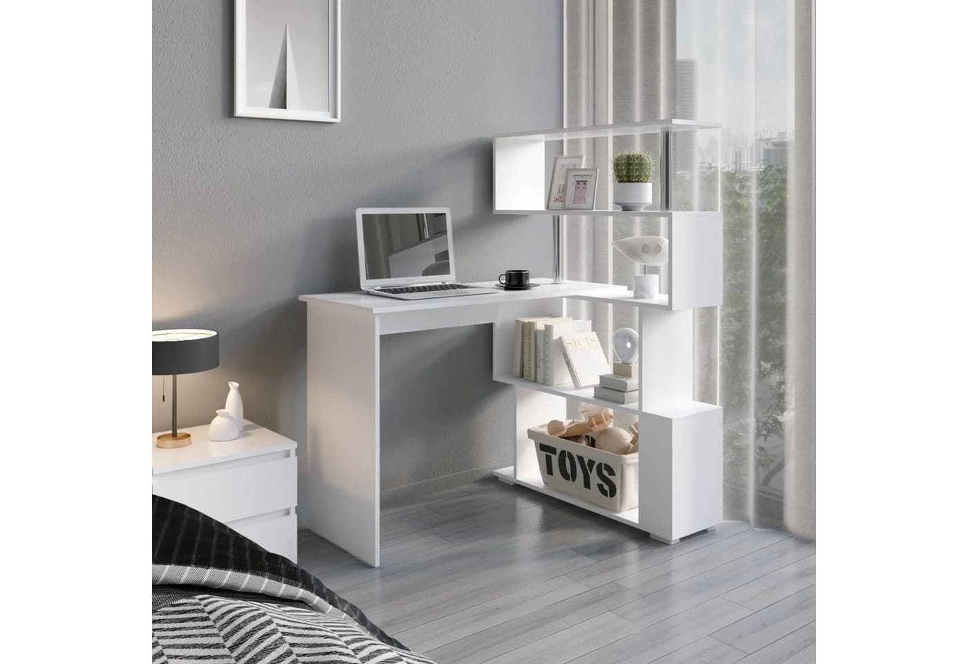 Mondeer Eckschreibtisch mit 360-Grad Drehbarem Bücherregal 157 x 45 x 130,5 cm