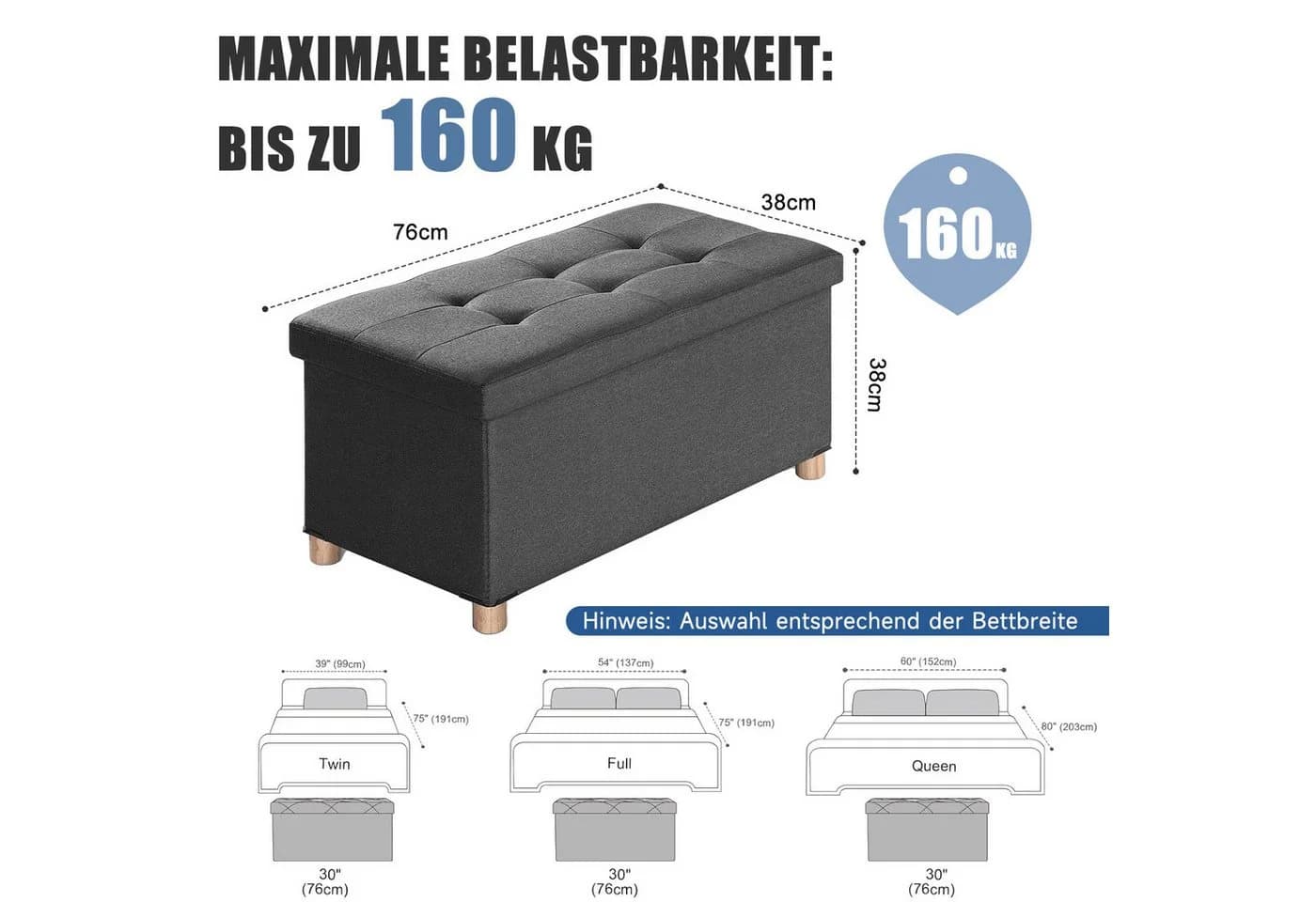 SURFOU Sitzhocker mit Stauraum und Deckel Aufbewahrungsbox Fußhocker bis 300 kg