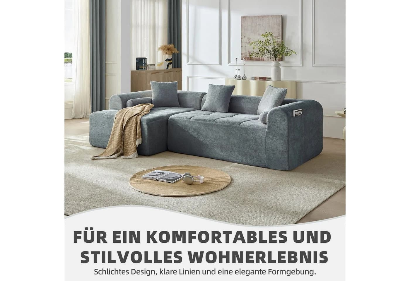 Sinaopus Ecksofa Modulsofa Chenille Blau Modernes Lounge Sofa