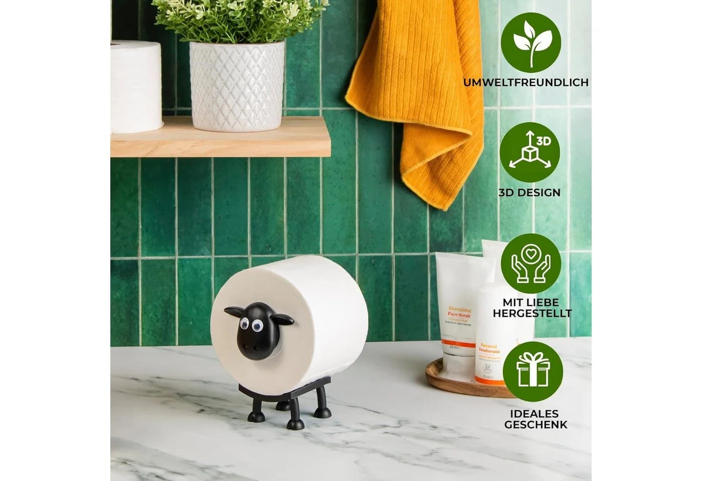 Fyrove Toilettenpapierhalter Selbstklebend Schwarz Schaf-Design