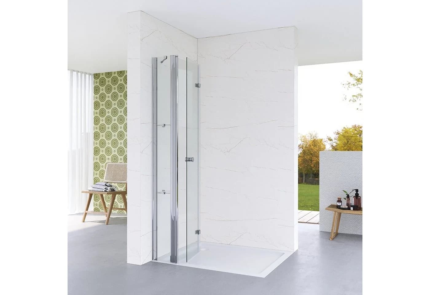 AQUABATOS Walk-in-Duschfaltwand ESG Glas 5mm mit Eckablage