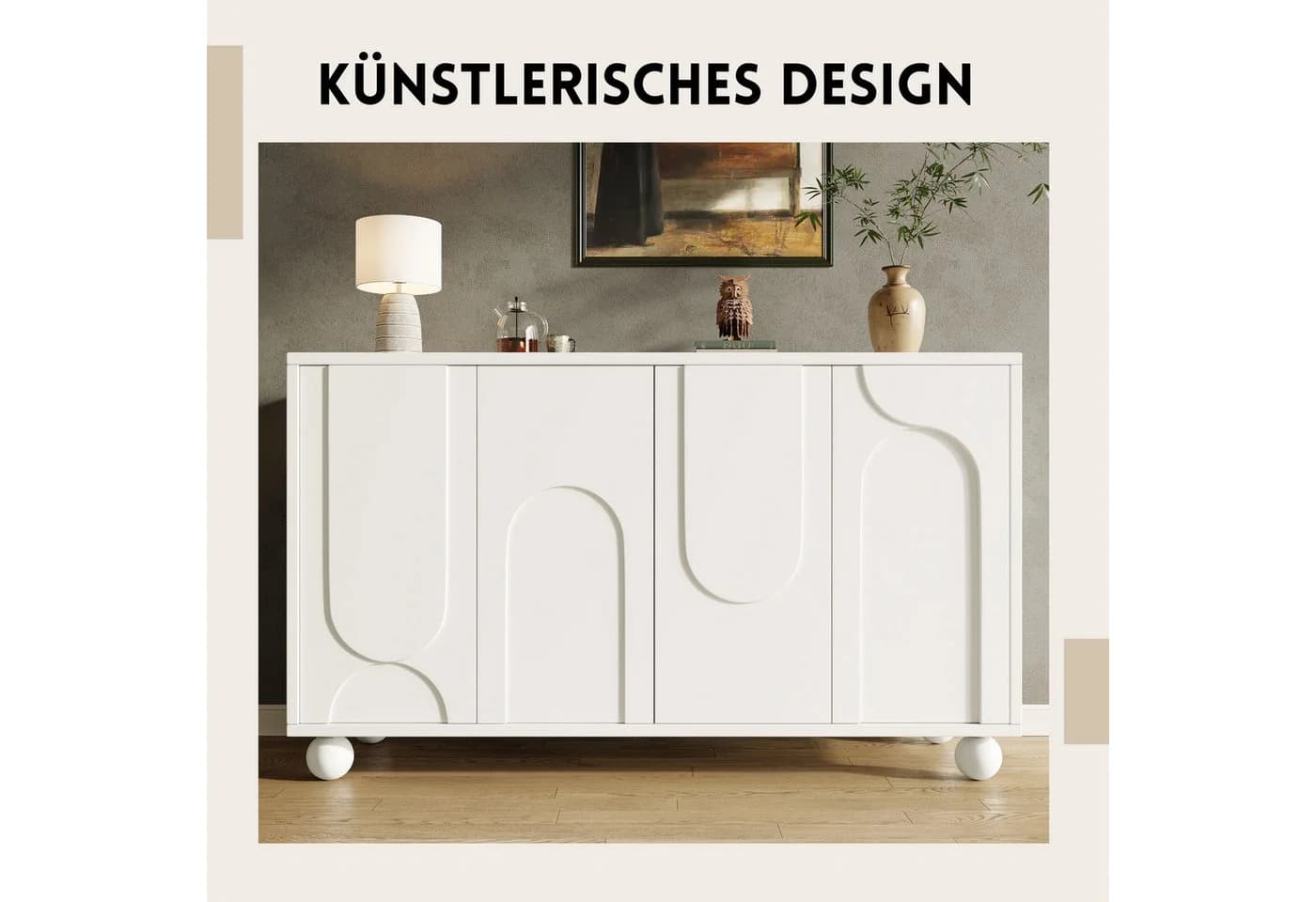 SeedWave Sideboard Modern Grifflos Weiß Bogenförmiges Design
