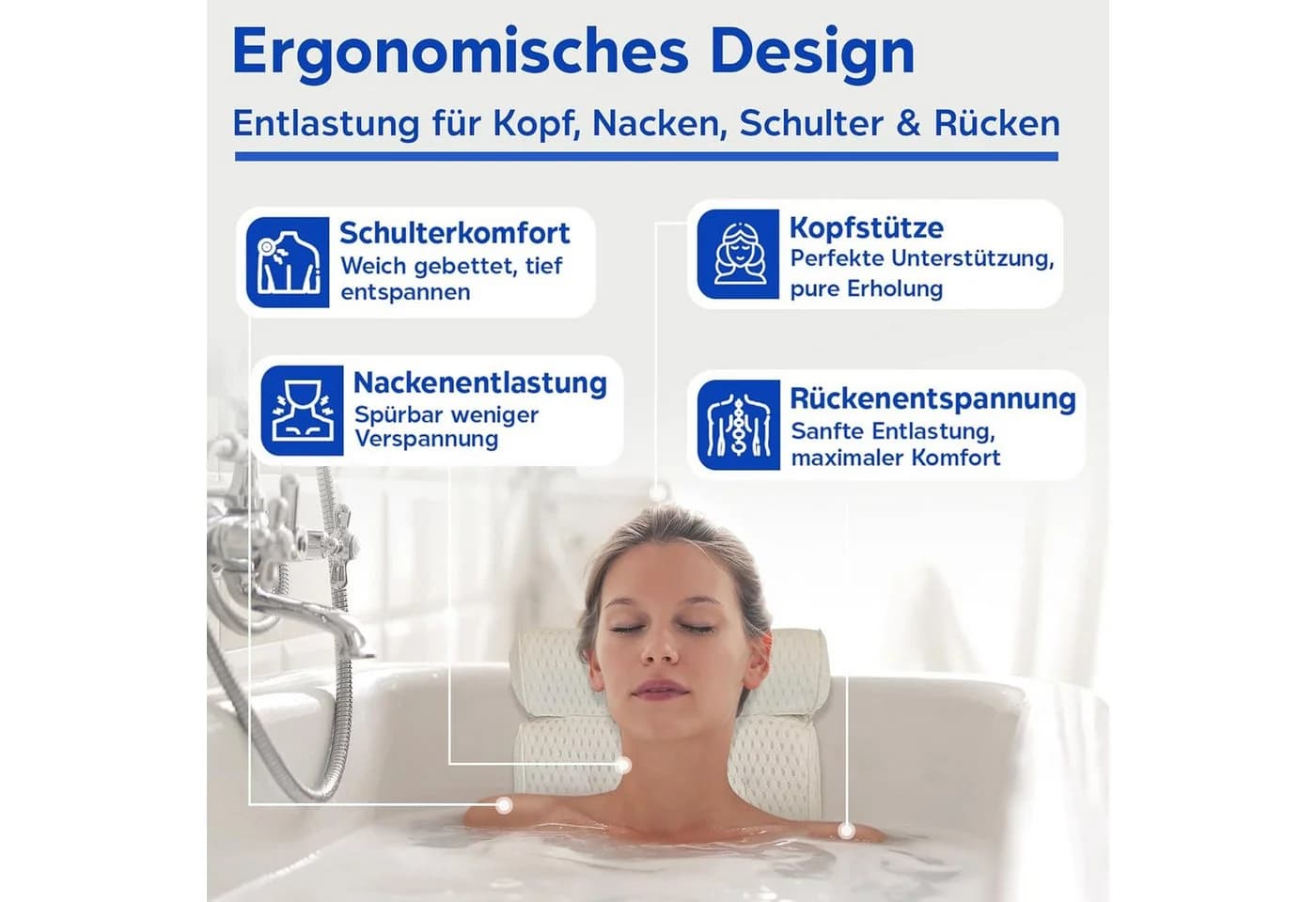 Refined Living Badewannenkissen Weiß 4D-Mesh mit 7 Saugnäpfen