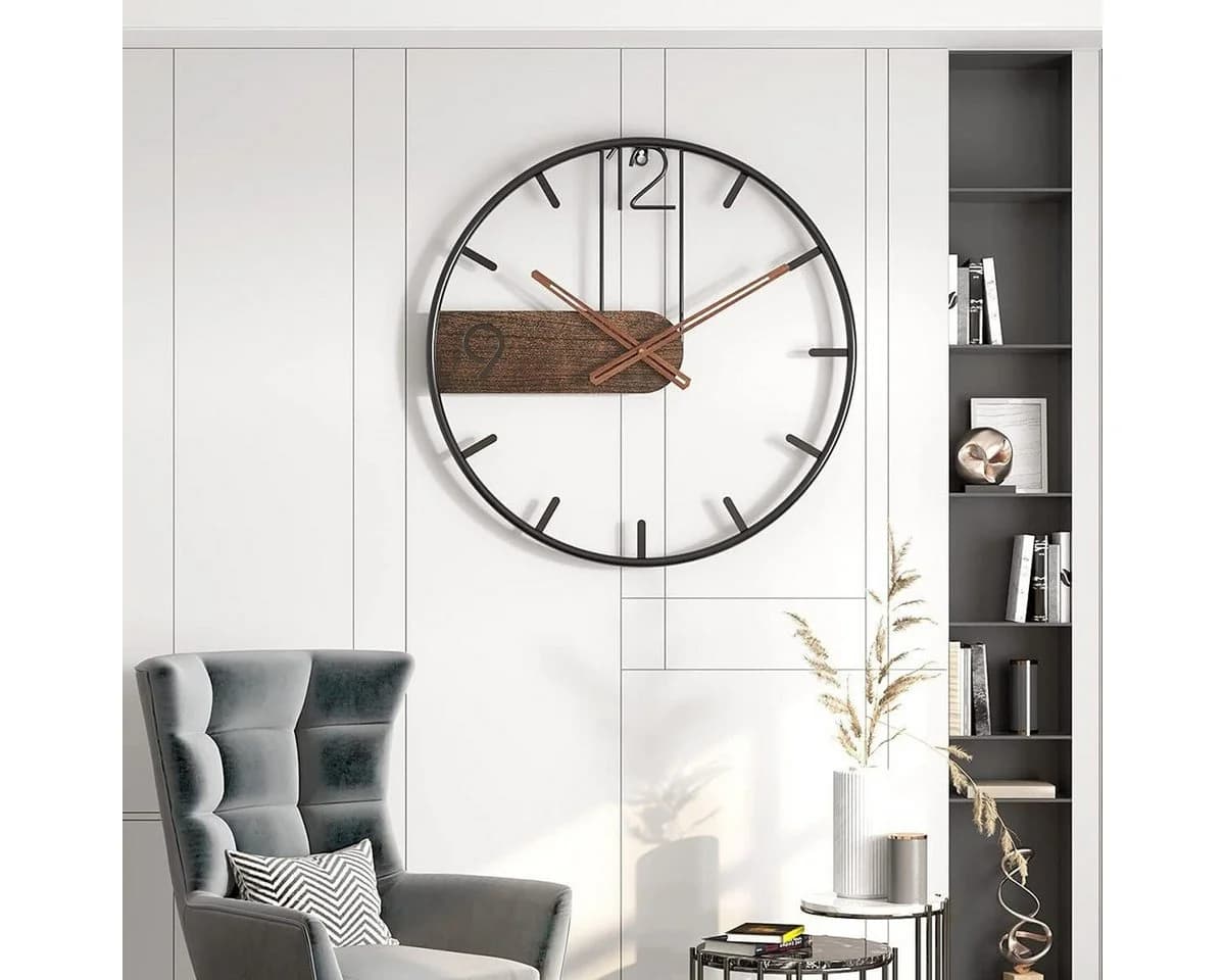 Comfy Mate Wanduhr aus Metall, Vintage Wanduhr Wohnzimmer, Groß XL Ø40 cm, Retro Uhr Wand Schwarz/Braun