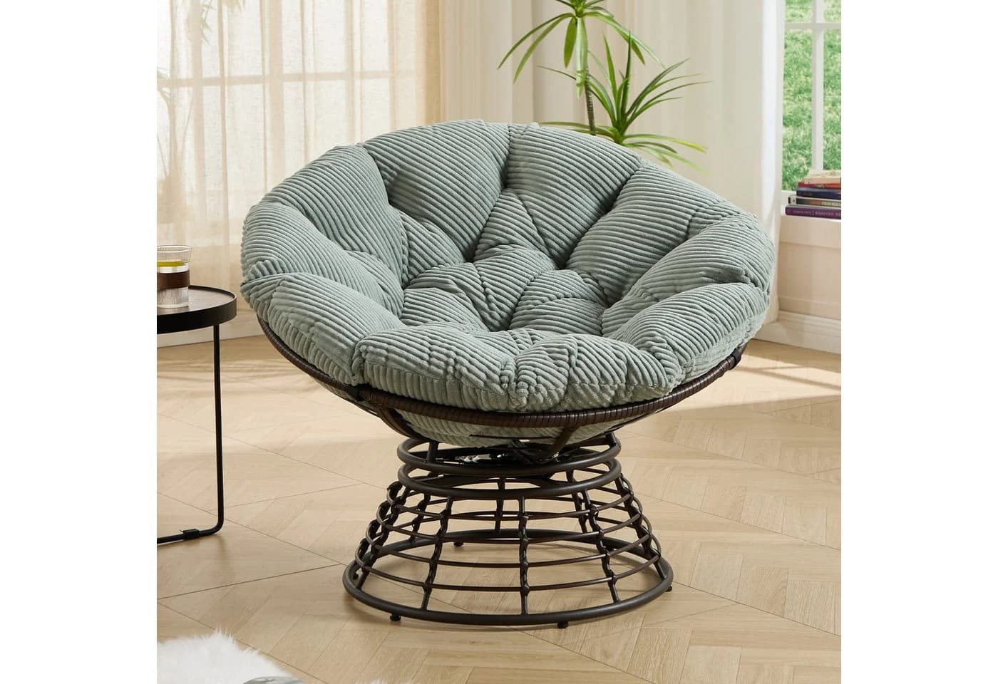 SeedWave Loungesessel Grün 360° Drehbar Papasan-Sessel Stahlgestell