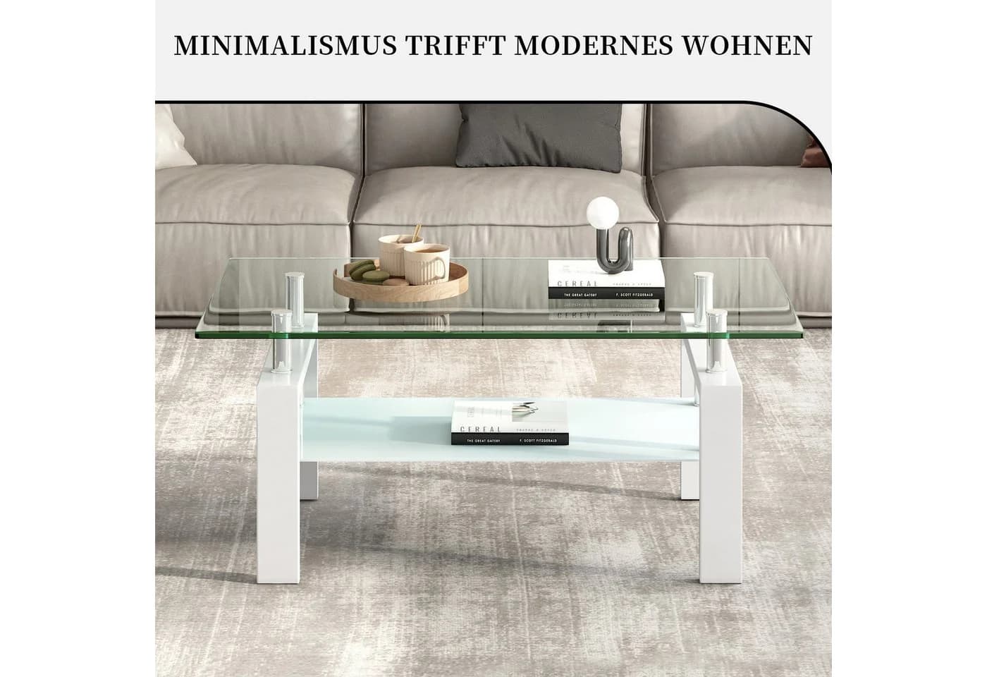 SeedWave Couchtisch Modern Glas Metall 2 Ebenen